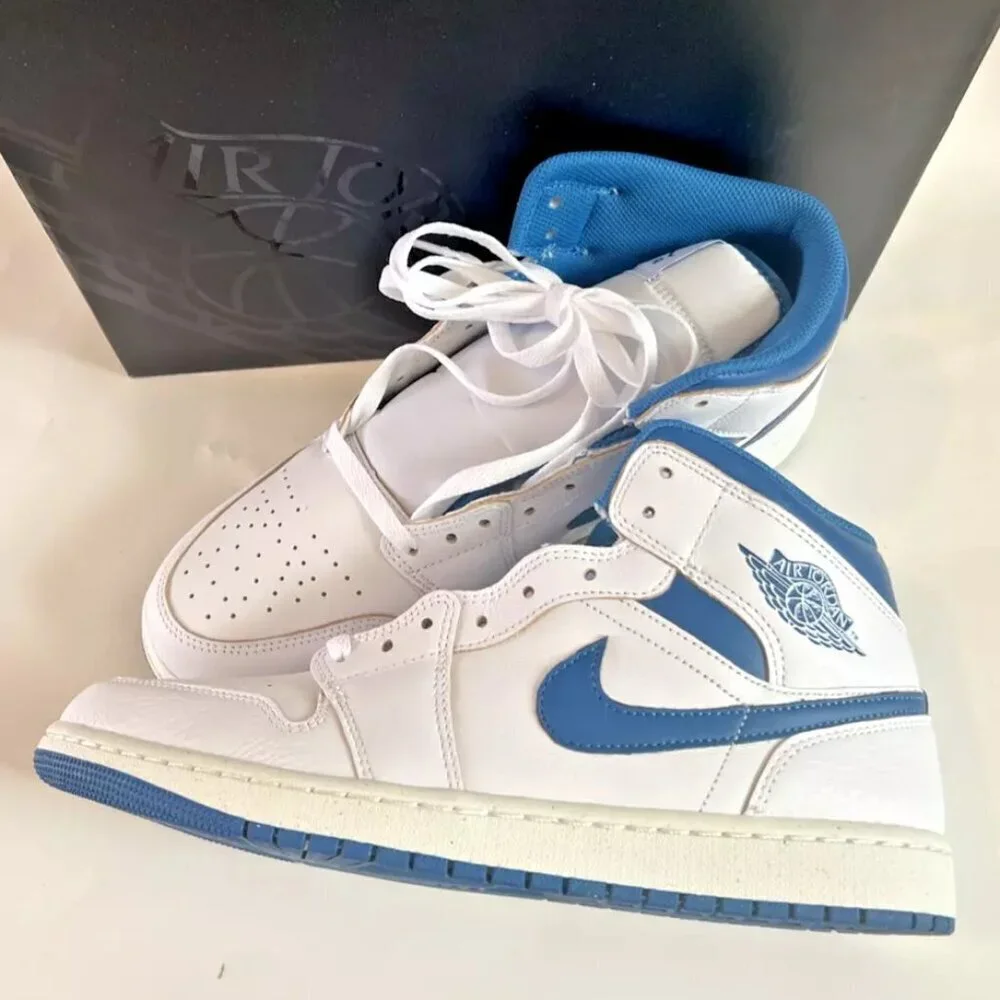 NEW Nike AIR JORDAN 1 MID SE White / Industrial Blue FN5215141 Men's US11